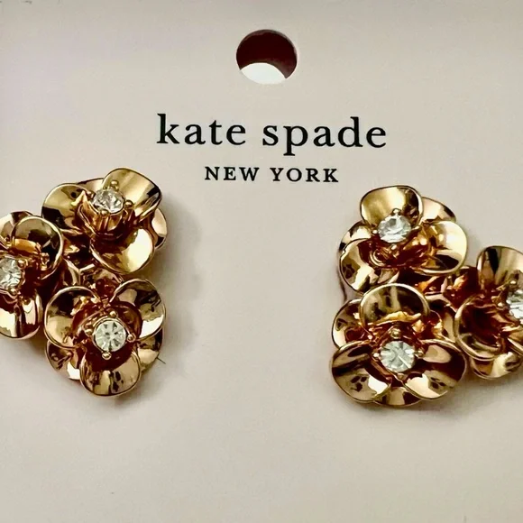 Kate Spade Rose gold tone flower cluster with rhinestone studs. New with tags. - Picture 3 of 3